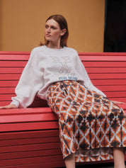 Lanius Midi Skirt with Elastic Waistband (GOTS)  Print Batik Almond