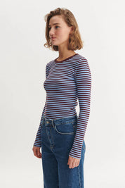 Basic Apparel - Ludmilla LS Tee - Bordeaux / Frozen fjord