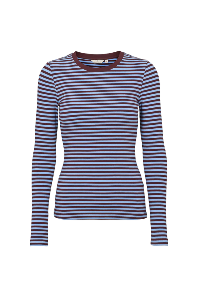 Basic Apparel - Ludmilla LS Tee - Bordeaux / Frozen fjord