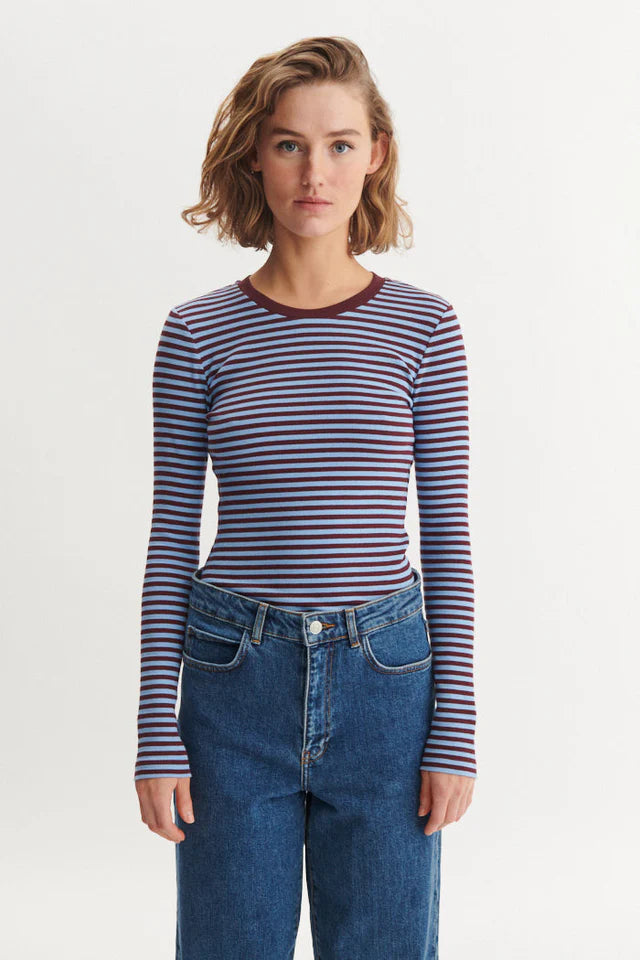 Basic Apparel - Ludmilla LS Tee - Bordeaux / Frozen fjord