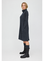 By Basics Dress wide roll neck - Midnight Blue Melange