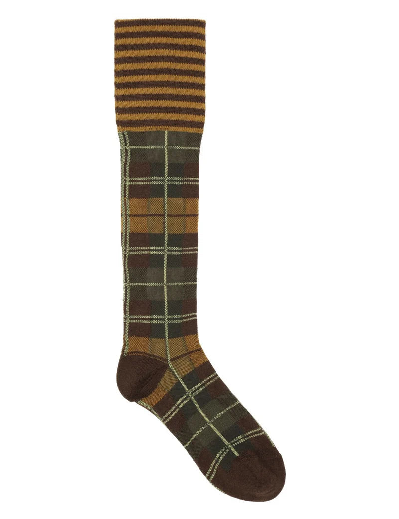 Ribbit-Knee-Sock-Brown-Green-Dashed-Checks-1.webp