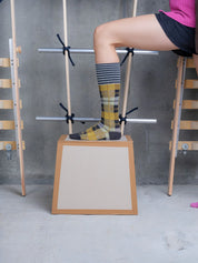 Henrik Vibskov Ribbit Knee Sock - Grey Black Dashed Checks