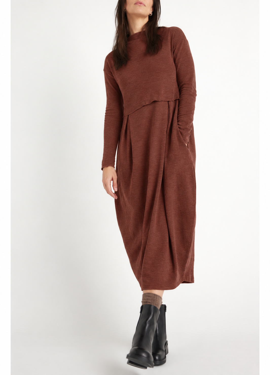 dress long pleats & high neck - Rosewood