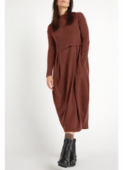 dress long pleats & high neck - Rosewood