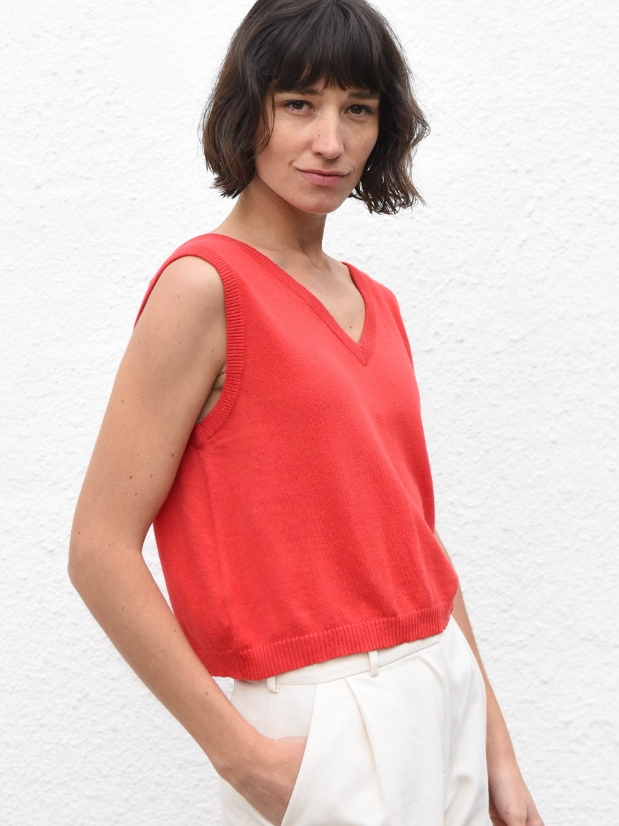 Jungle Folk Flora Knit Top Poppy Red