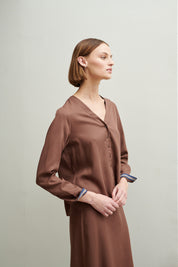 Schulz by Crowd Sessa shirt Brown Tencel