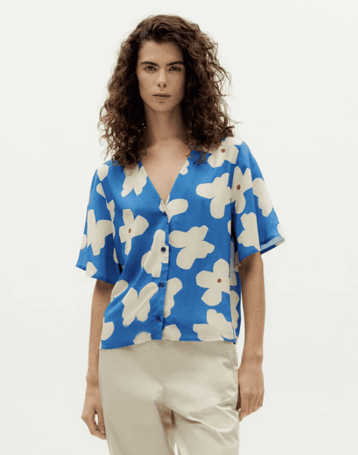 Thinking Mu Blue butterfly flowers Libelula blouse