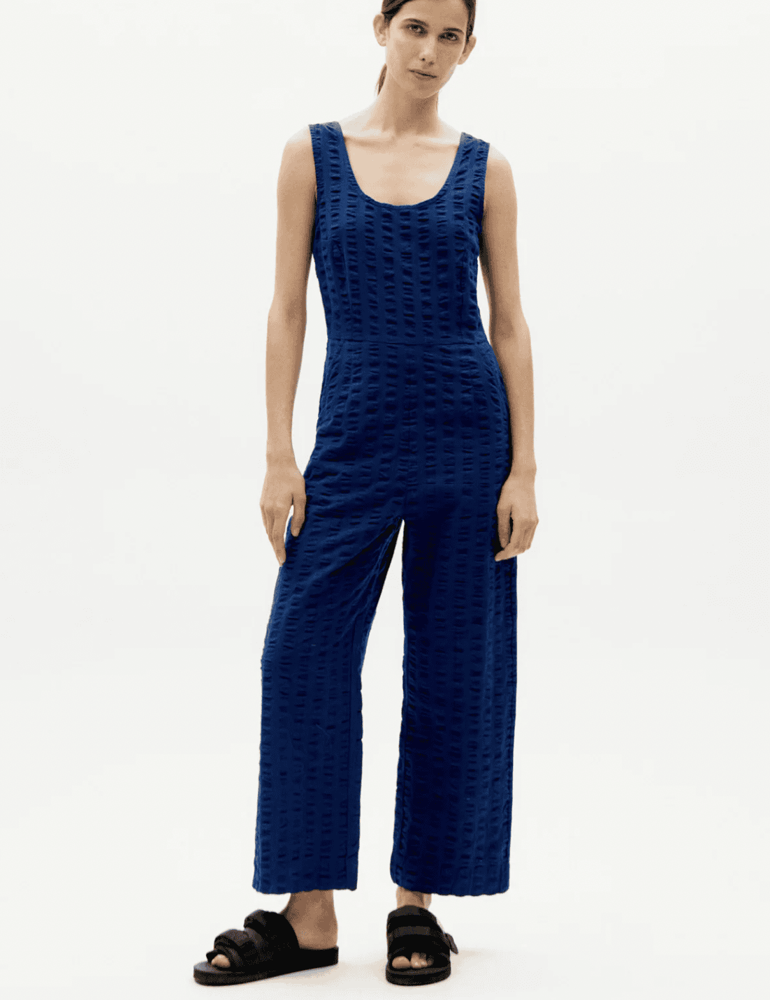 Thinking mu Rafflesia jumpsuit Blue seersucker