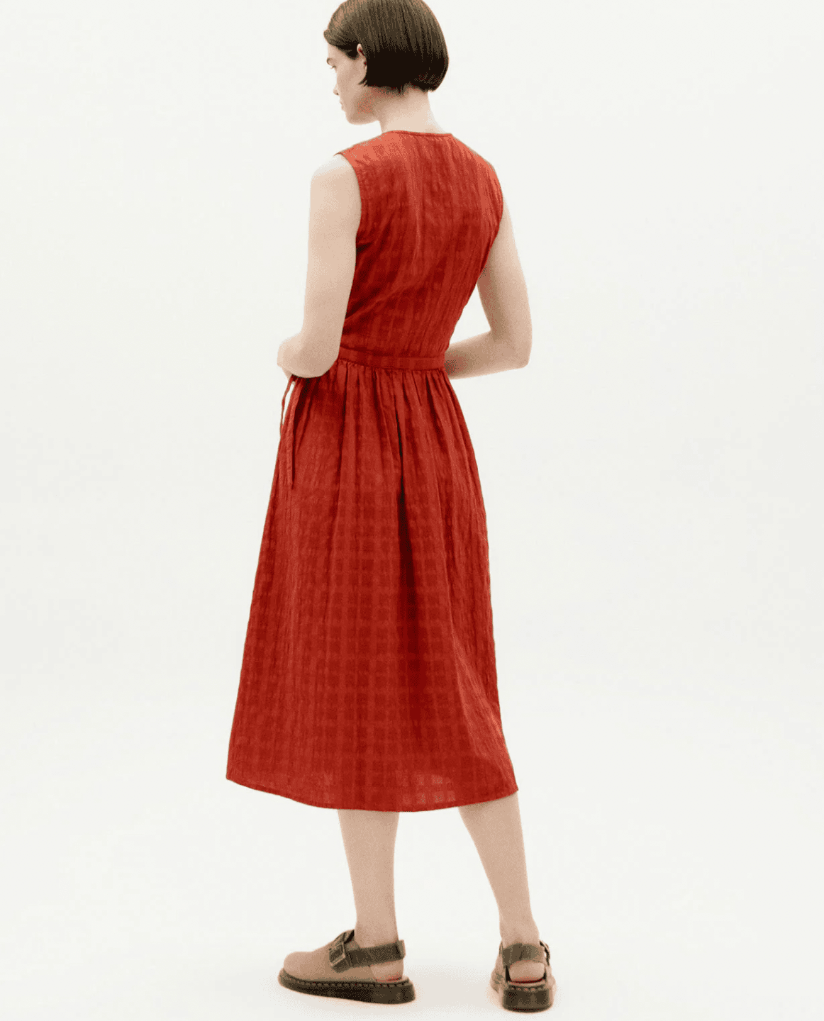 Thinking Mu Red cuadrito Amapola dress