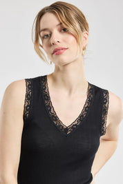 Armor Lux V-neck vest top – wool and silk Black