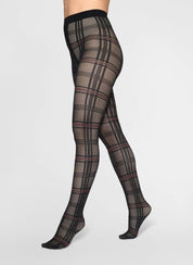 Swedish Stockings - Lotta check tights - Black/wine