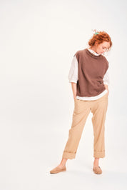 By Basics box vest w/draped neck - Camel Melange