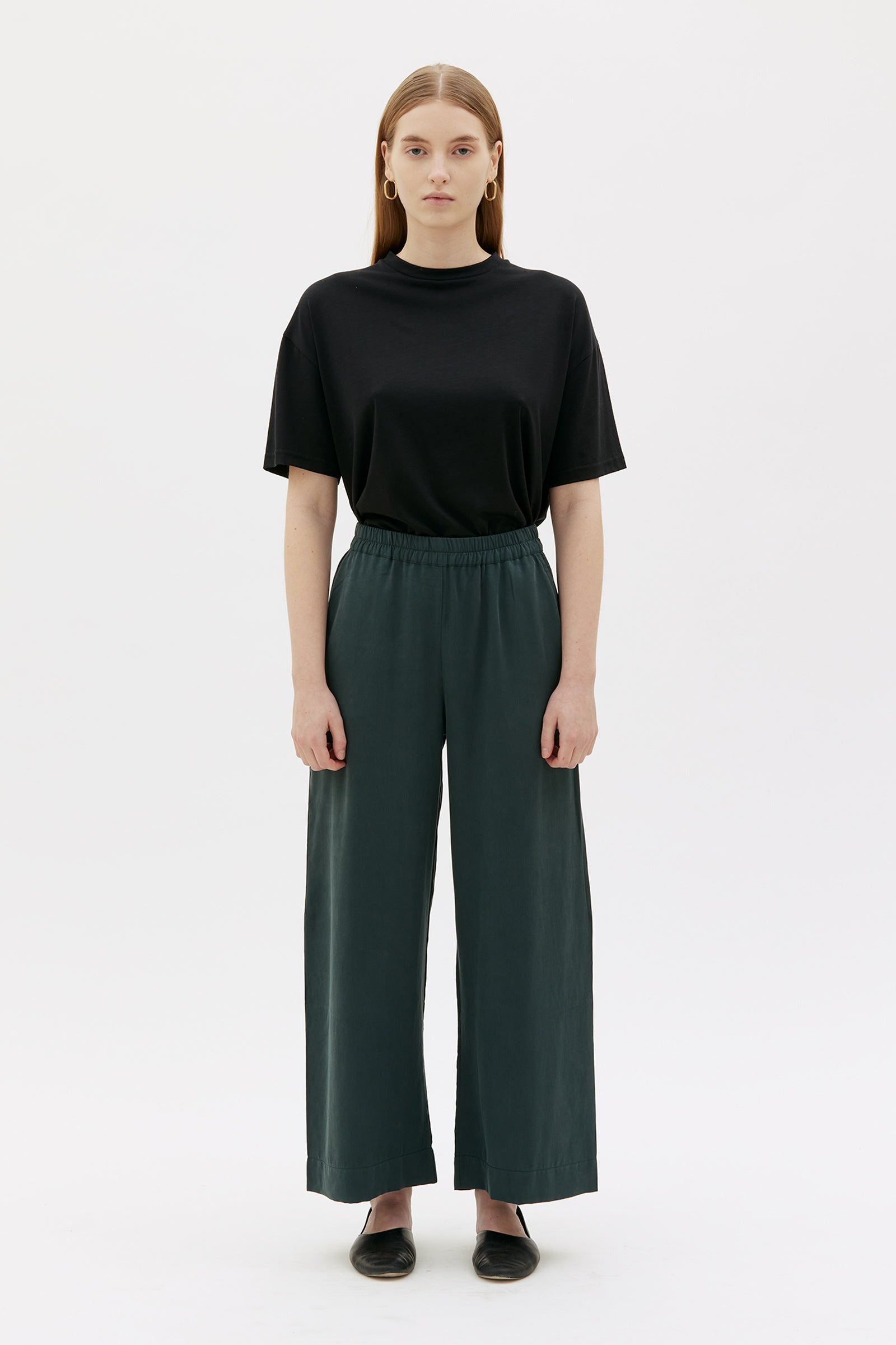 Maska - Thea flowy tencel pants - Dark bottle green