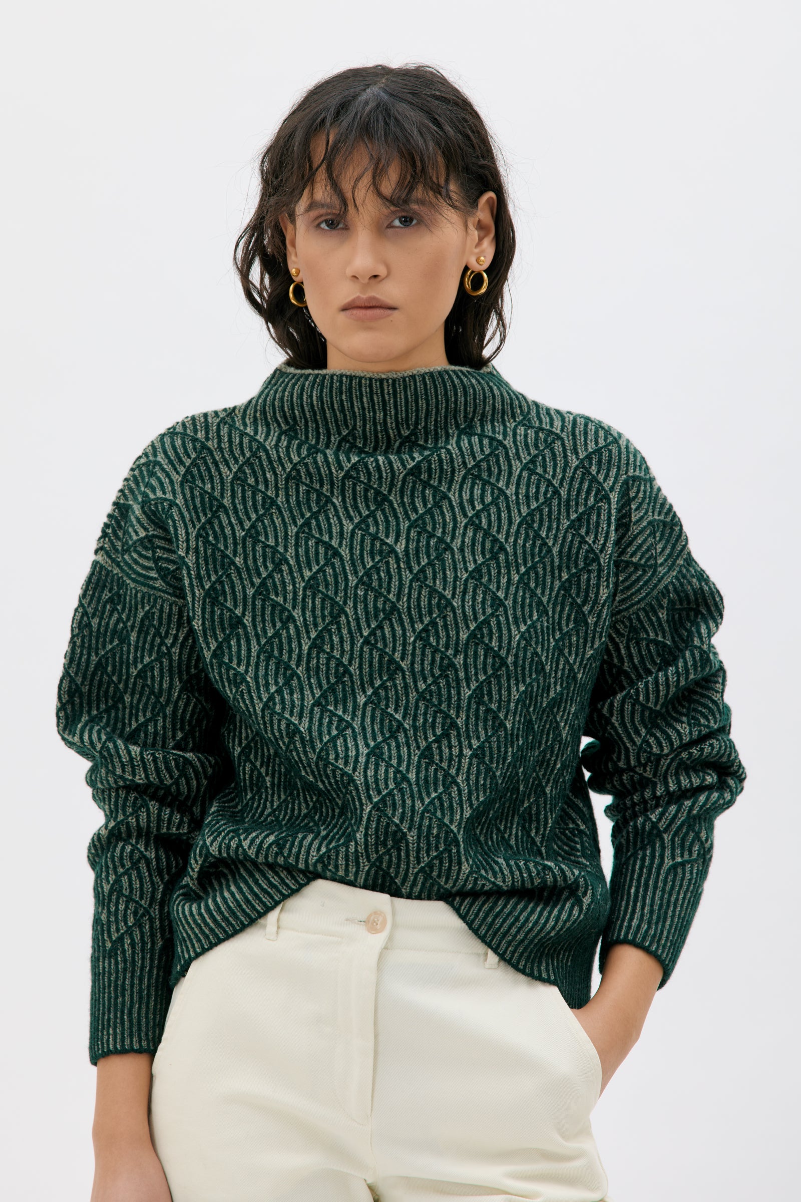 Maska - Bicolour Lambswool Sweater - Pine Green