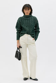 Maska - Bicolour Lambswool Sweater - Pine Green