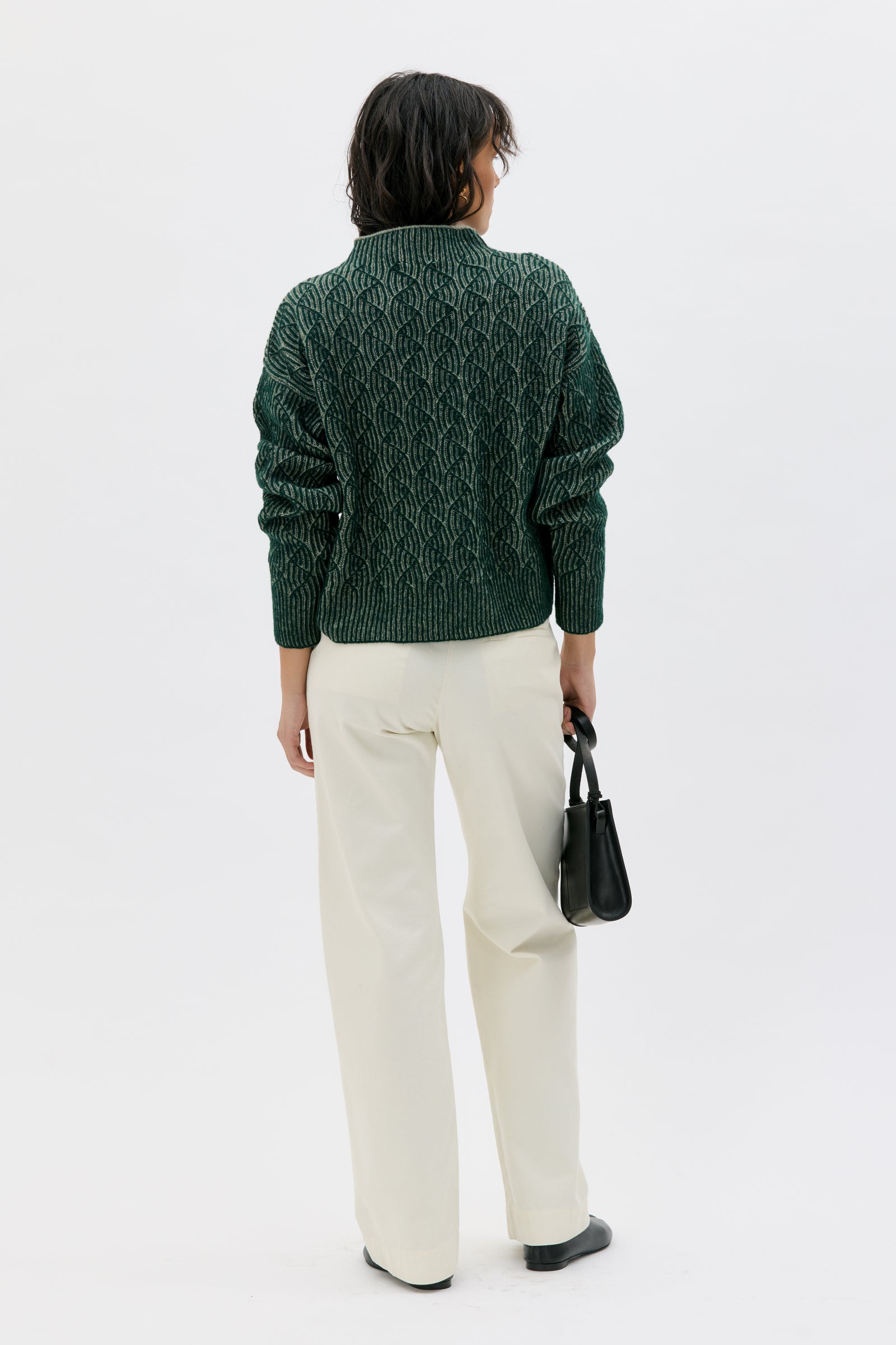 Maska - Bicolour Lambswool Sweater - Pine Green
