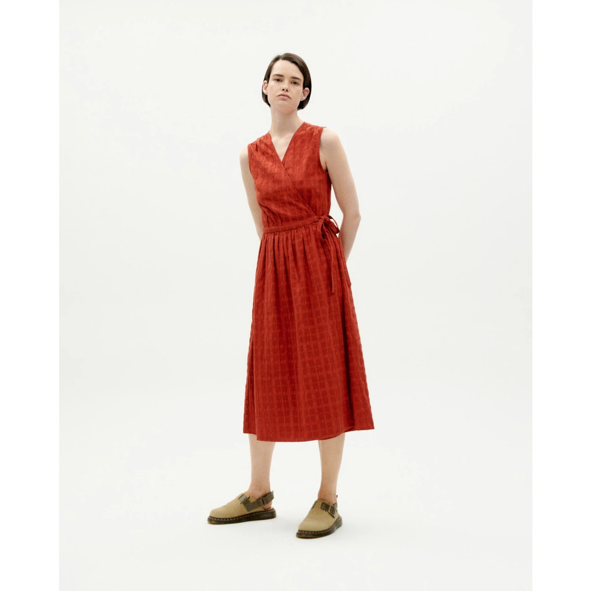 Thinking Mu Red cuadrito Amapola dress