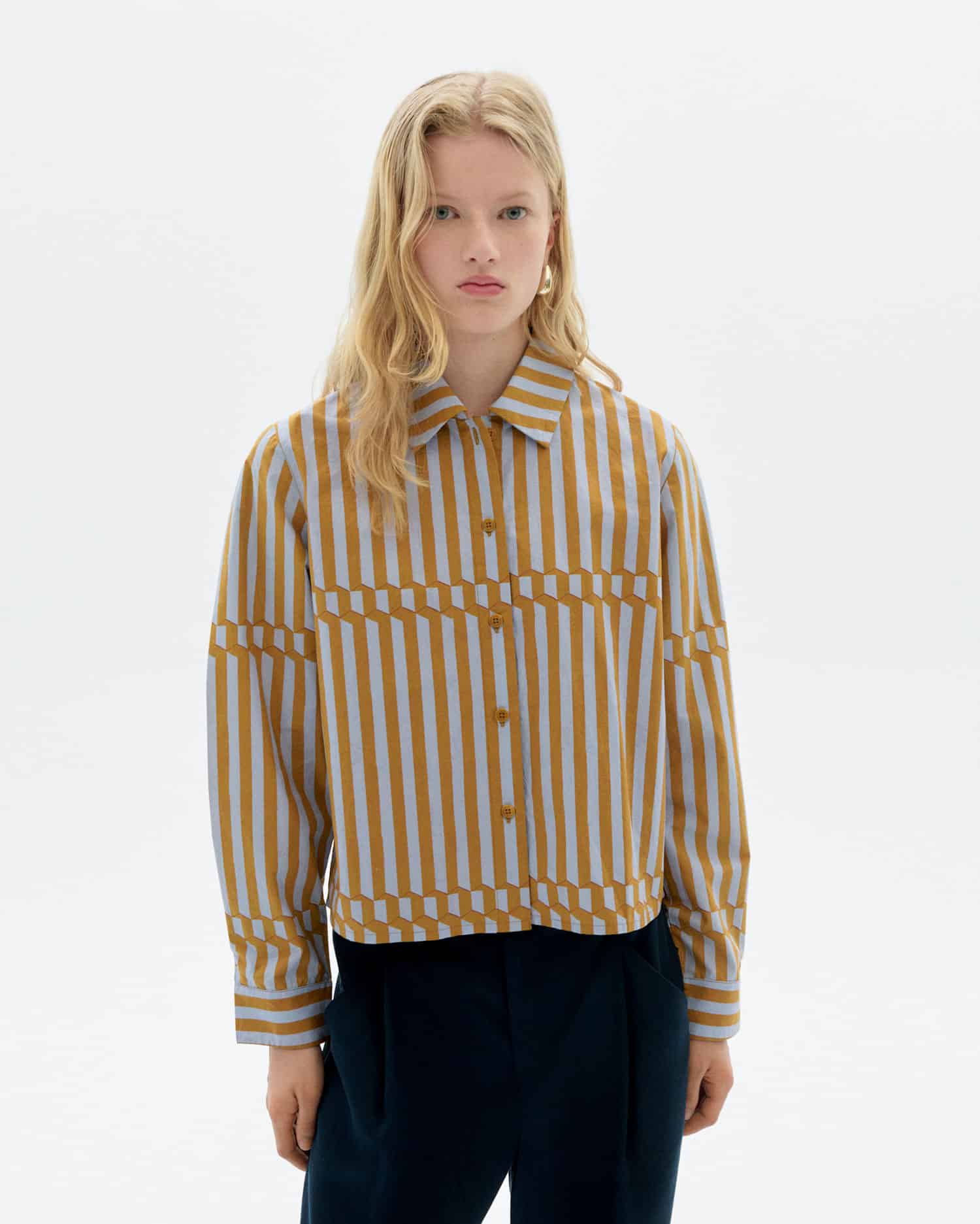 Thinking Mu - Striped poplin Esqué Duna blouse