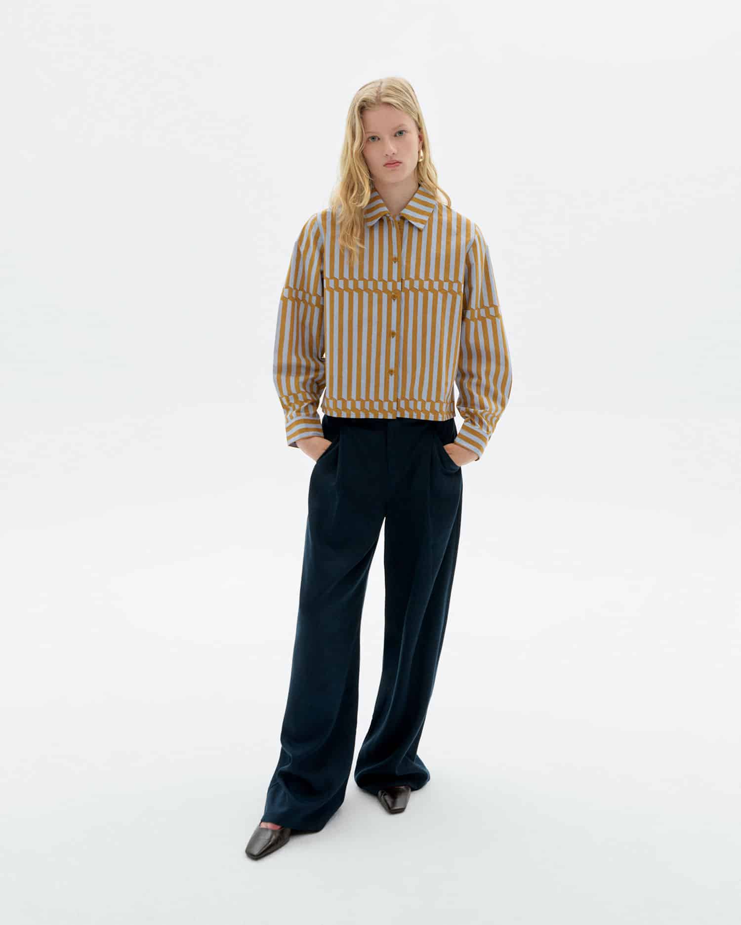 Thinking Mu - Striped poplin Esqué Duna blouse