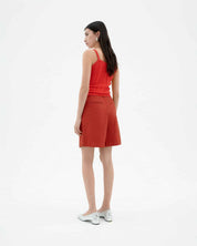 Thinking Mu - Red pleats hemp Lia bermuda shorts