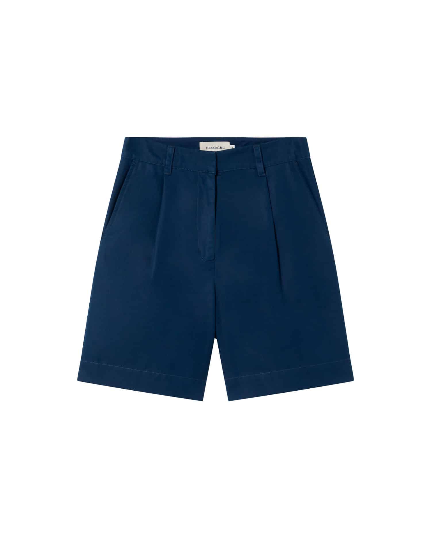 thinking Mu Blue pleats hemp Lia bermuda shorts