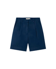thinking Mu Blue pleats hemp Lia bermuda shorts