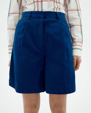 thinking Mu Blue pleats hemp Lia bermuda shorts
