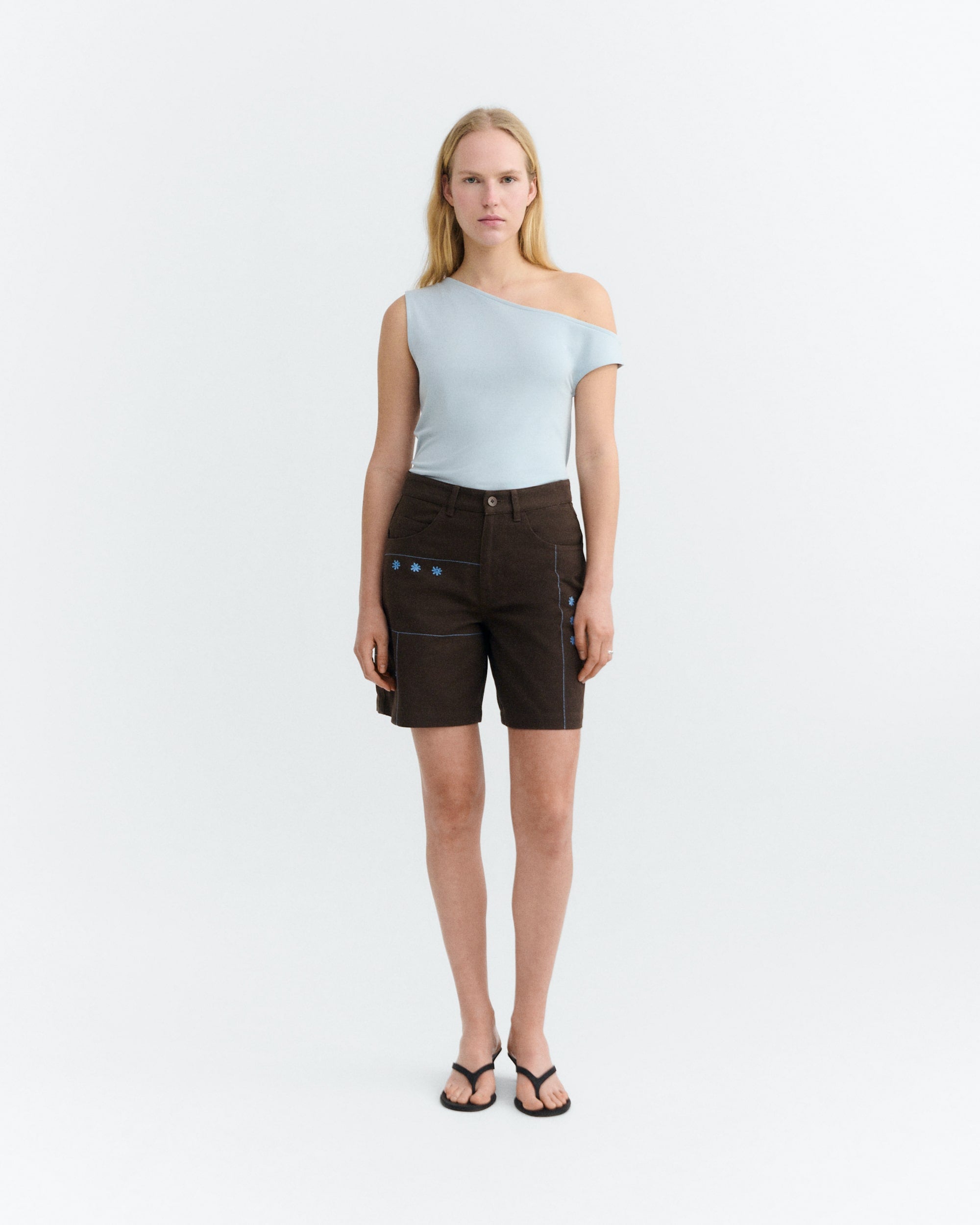 Thinking Mu - Shorts hand embroidered sole mio Luisa
