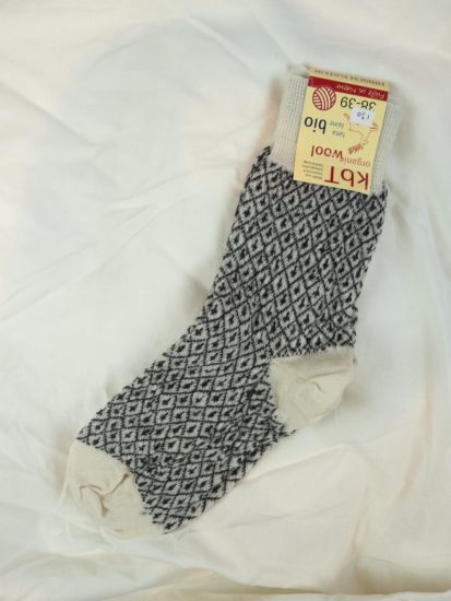 Wool socks fine knit white/black