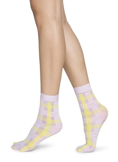 Swedish Stockings - Greta tartan socks - Light pink /neon yellow