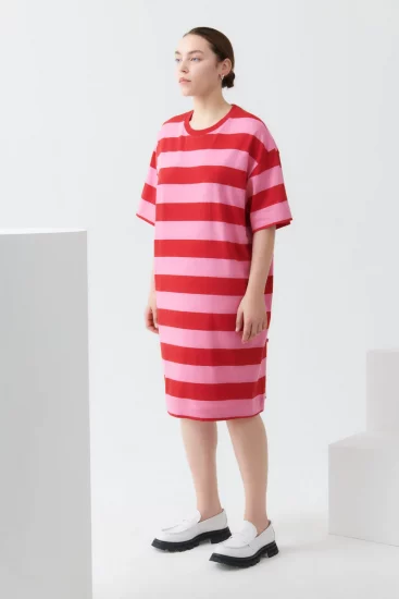 T-shirt Dress, Red Pink Stripe - Kowtow