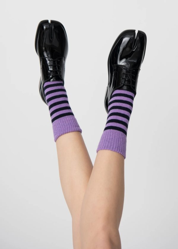 Dear Denier - Laura Stripe Cashmere Sock - Purple
