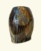 Vase med bløde former blå og brun glasur
