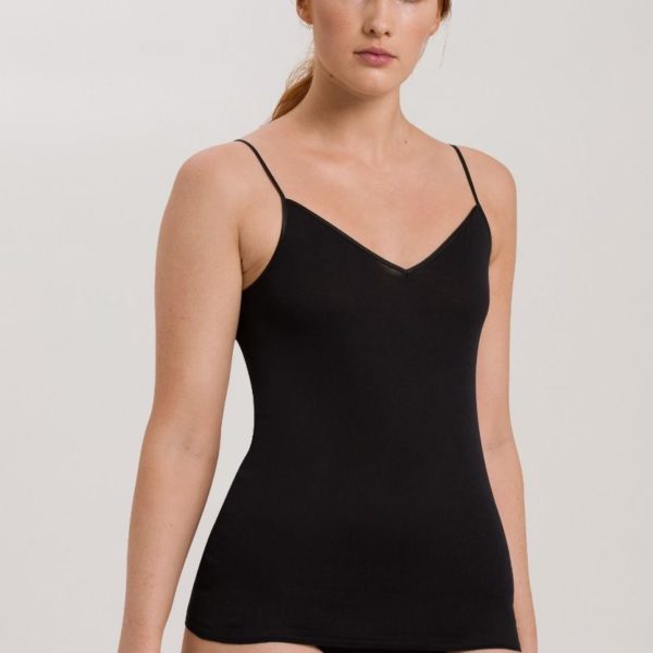 Hanro Cotton Seamless Spaghetti Top black