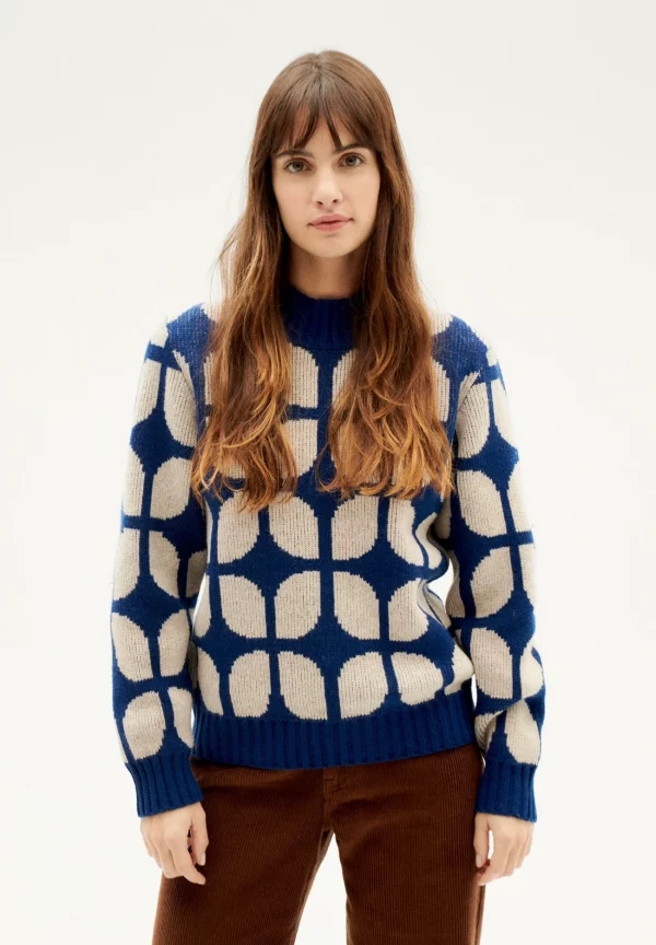 Thinking Mu - Uld Sweater - Wallpaper Blue OPS Knitted Sweater