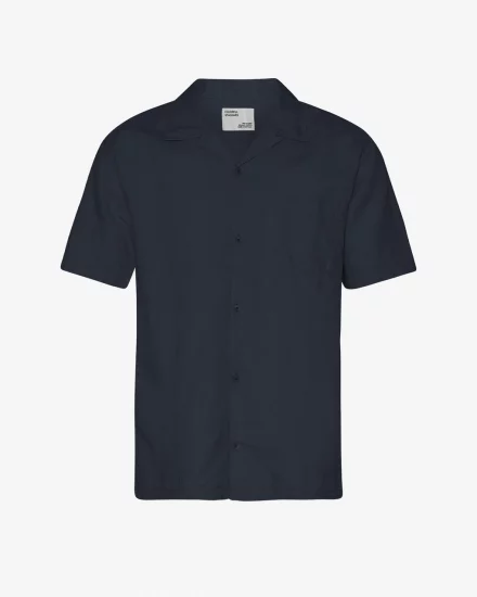 Colorful Standard Unisex Linen Short Sleeved Shirt navy Blue