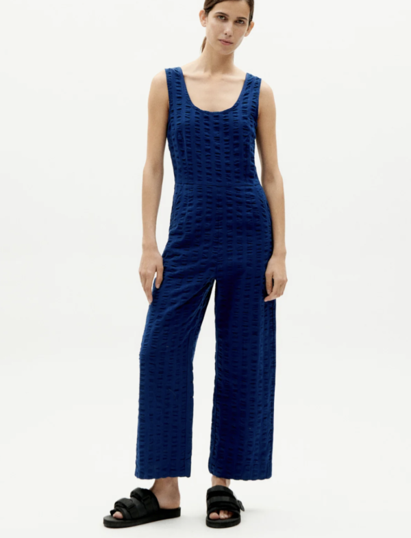 Thinking mu Rafflesia jumpsuit Blue seersucker