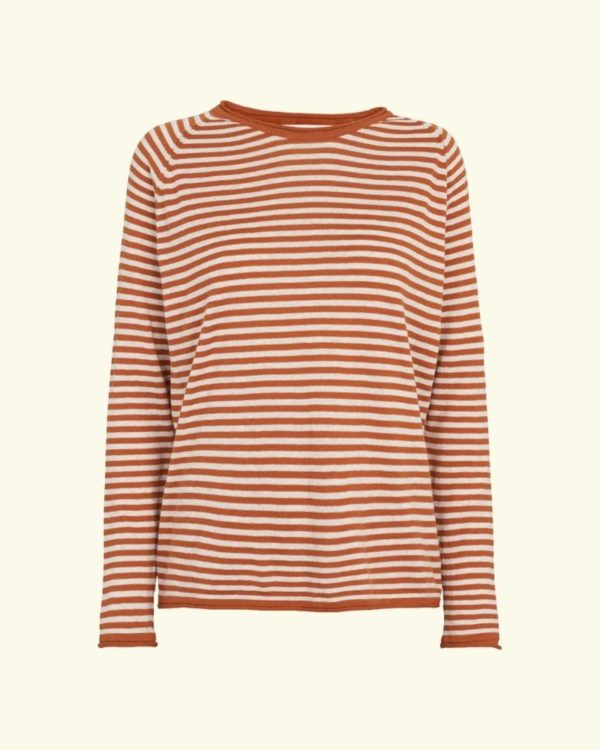 Basic Apparel - økologisk bluse - Soya Mini Stripe - Leather Brown / Natural Melange