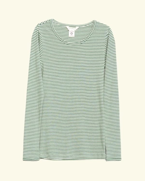 SERENDIPITY Slim Tee Ivy/Offwhite-Melange Rib stripe