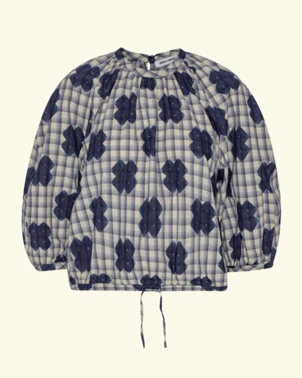 Henrik Vibskov - GAMBIT BLOUSE - BLUE WHITE CHECKS CROSS PRINT