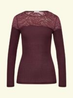 Hanro Maria L/SLV Shirt uld/silke med blonde – Deep Maroon