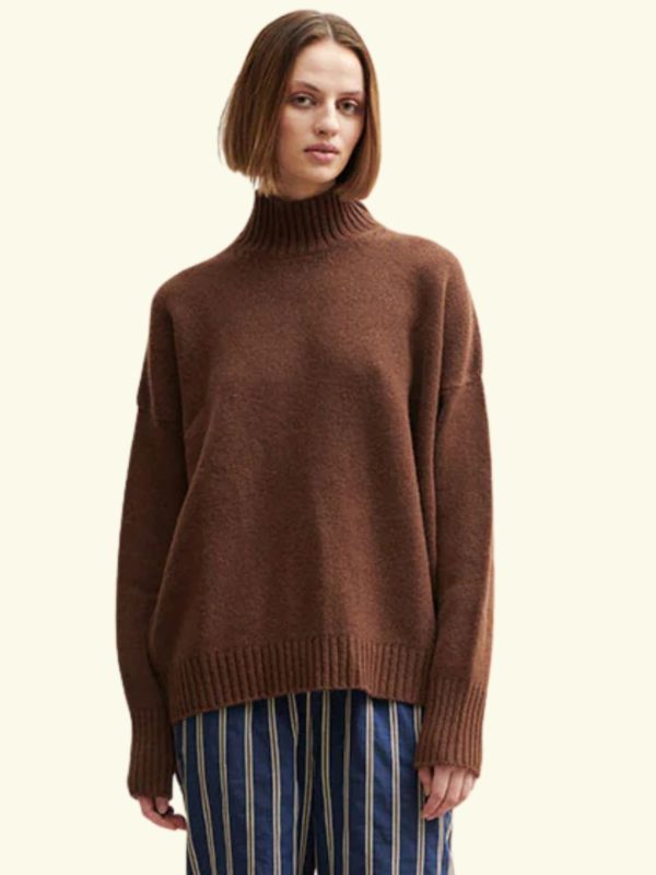 Schulz by Crowd Bonni lambswool high-neck knit sweater brown